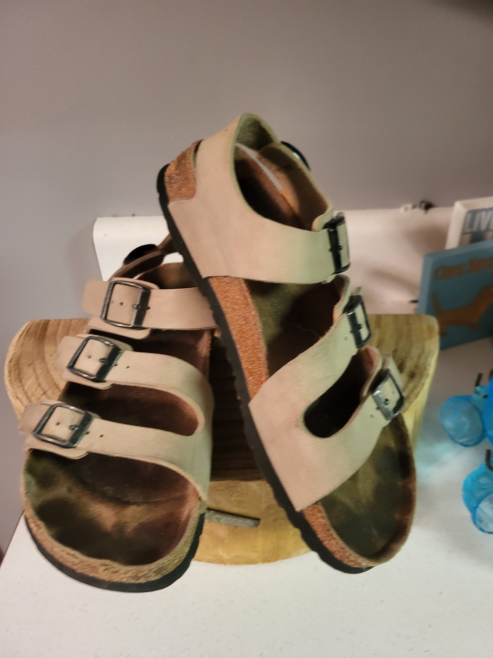 Birki’s BIRKENSTOCK 3 Strap Sandals 250 Beige Leather Ladies 8 Mens 6